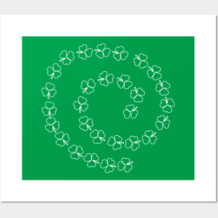 Small Shamrock White Line Spiral St Patricks Day Posters and Art